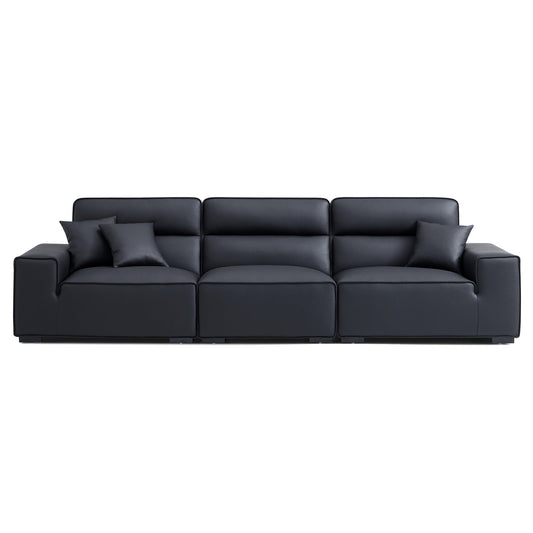 Domus High Back Modular Leather Sofa-Black-129.9"
