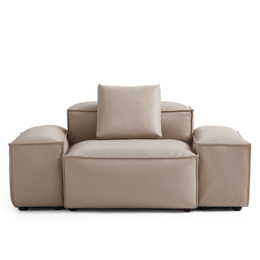 Flex Modular Khaki Genuine Leather Armchair-Khaki-68.1"-Low