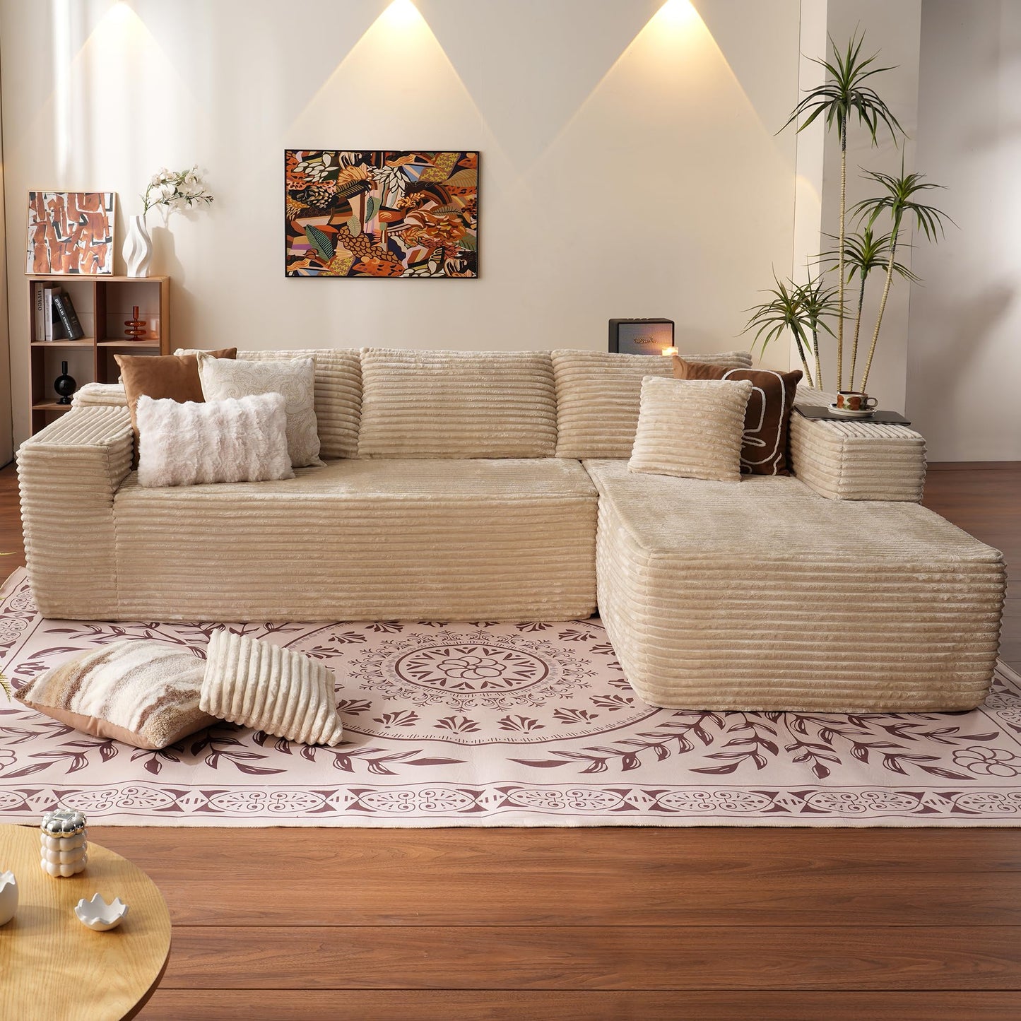 Modular L-Shaped Compressed sofa for small spaces|Boneless Couch with Chaise 103"