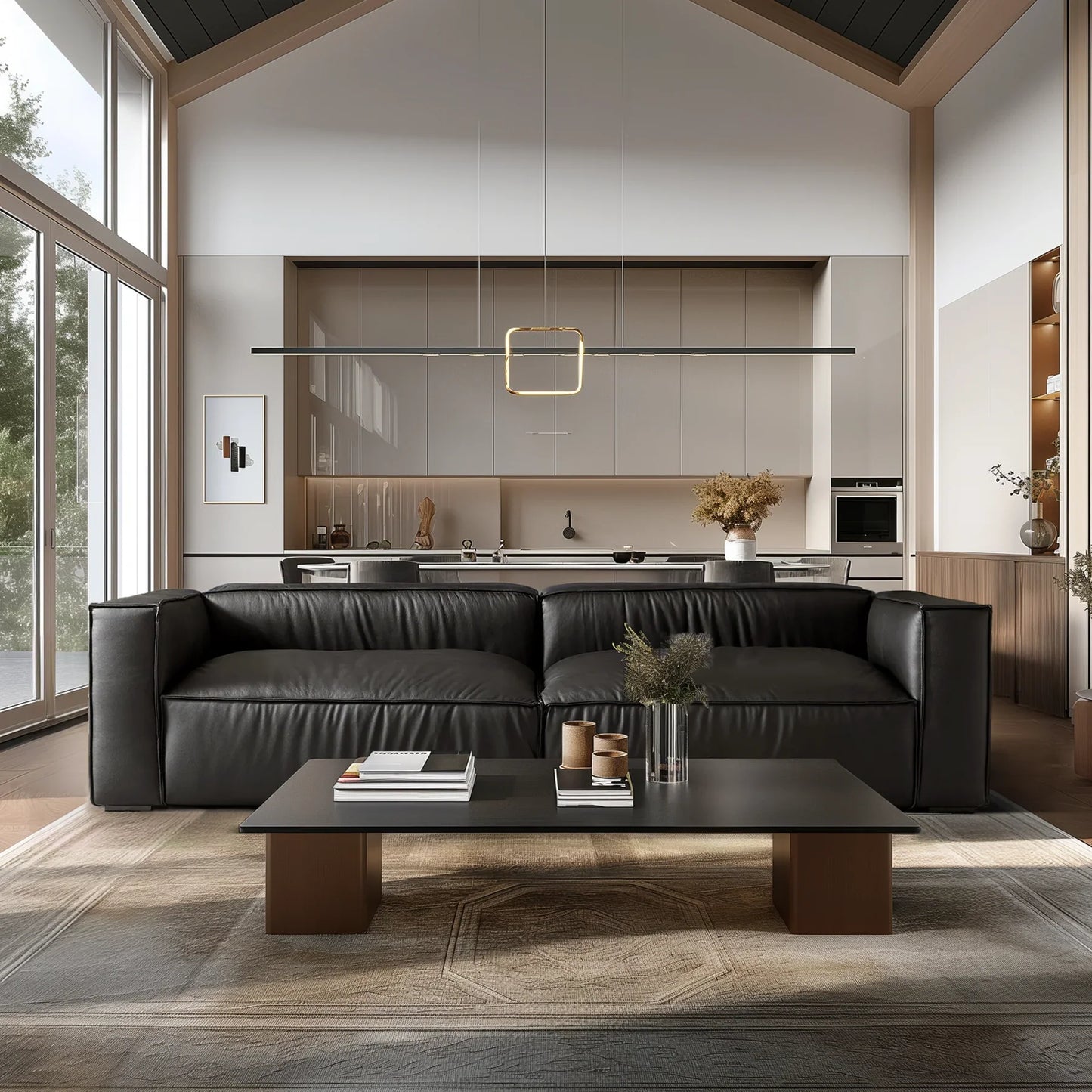 Luxury Minimalist Black Leather Daybed Sofa