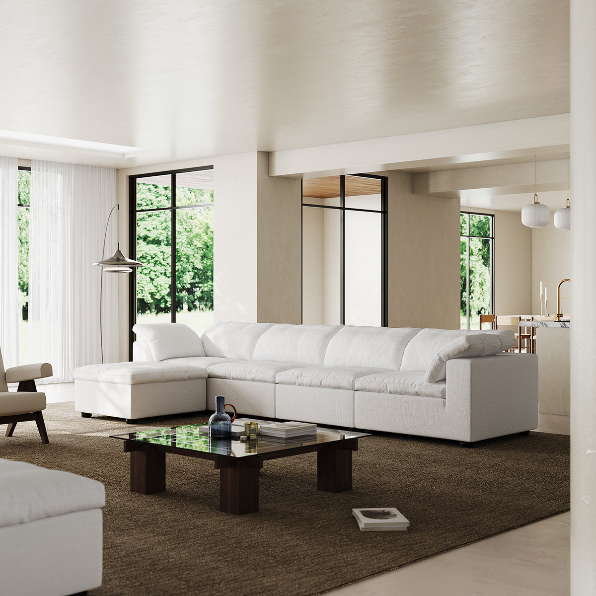 Tender Wabi Sabi Sand Sofa and Ottoman-White-165.4"