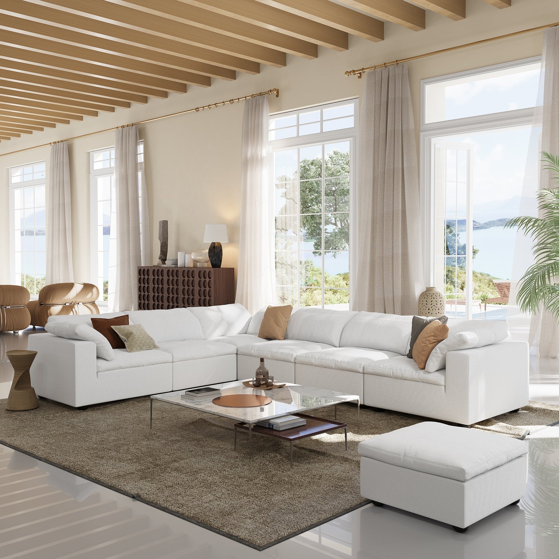 Tender Wabi Sabi L Shaped Sectional-White-6 Seater 165.4"