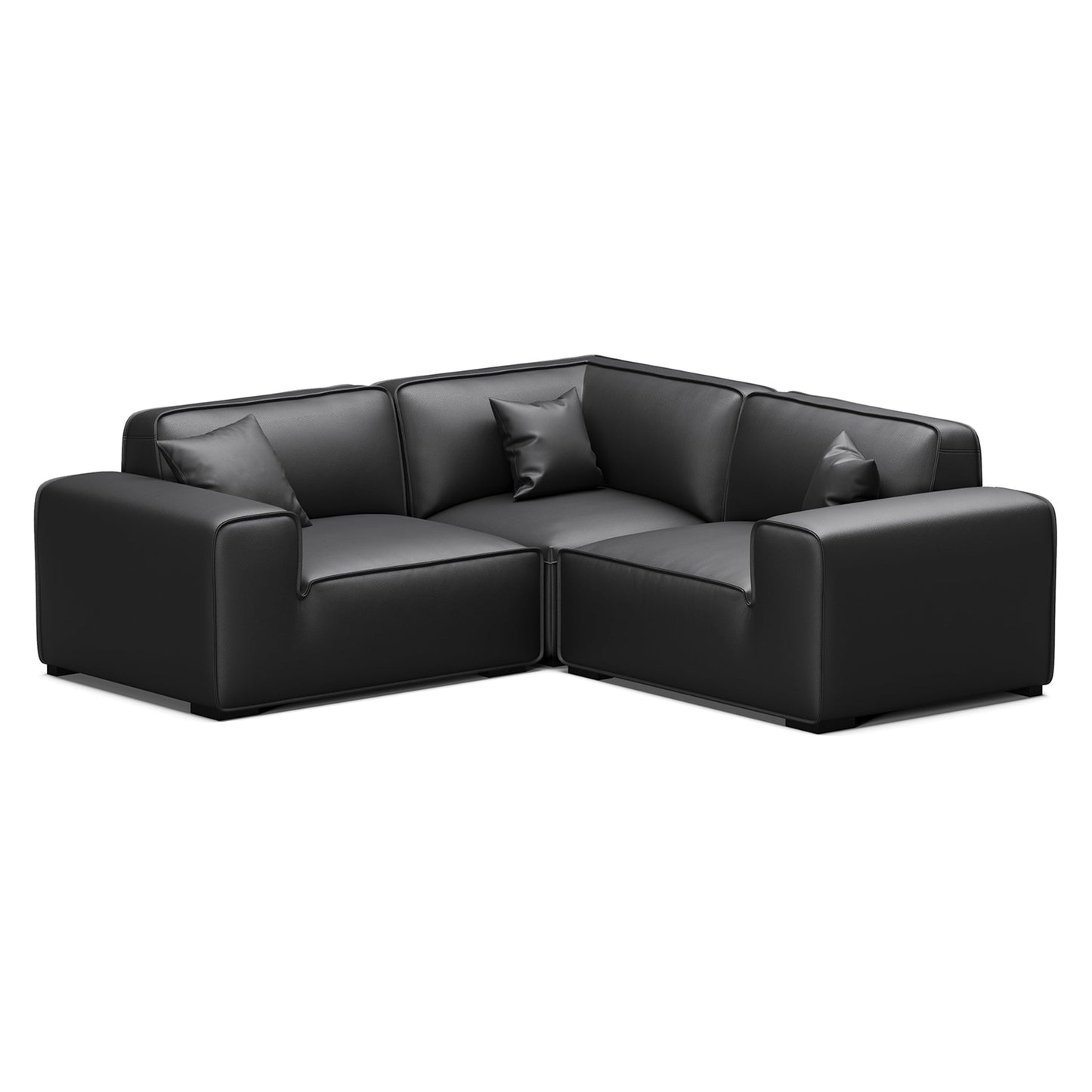 Domus Modular Black Leather Sectional Sofa-Black-3 Seater(91.3")