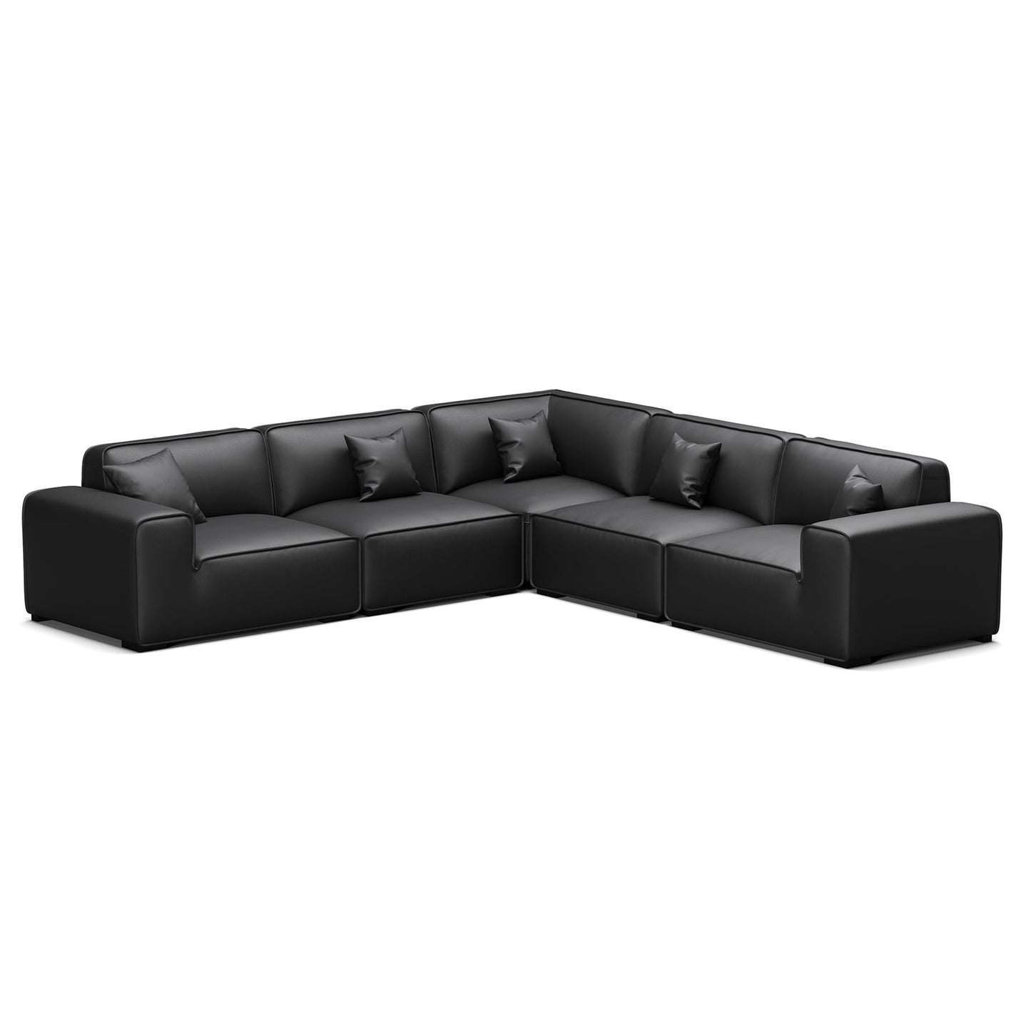 Domus Modular Khaki Leather L Shaped Sectional-Black-5 Seater(126.8")