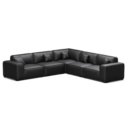 Domus Modular Khaki Leather L Shaped Sectional-Black-5 Seater(126.8")