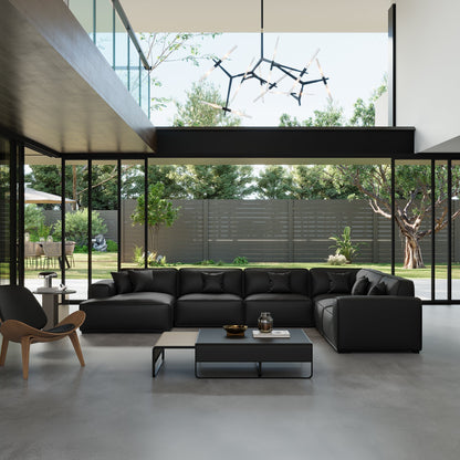 Domus Modular Black Leather U Shaped Sectional-Black