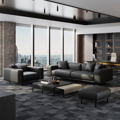 Noble Beige Leather Sofa and Ottoman-Dark Gray