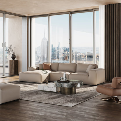 Domus Modular Black Leather Sectional Sofa-Beige