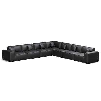Domus Modular Khaki Leather L Shaped Sectional-Black-7 Seater(162.2")