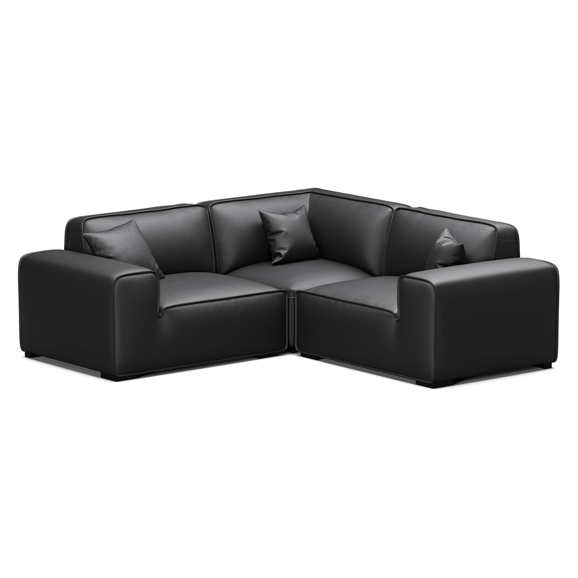 Domus Modular Black Leather Sectional Sofa-Black-3 Seater(91.3")