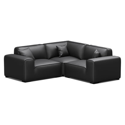 Domus Modular Black Leather Sectional Sofa-Black-3 Seater(91.3")