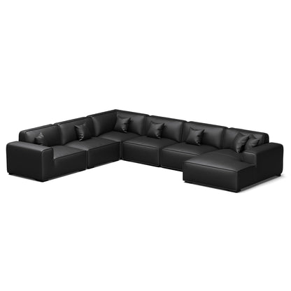 Domus Modular Black Leather U Shaped Sectional-Black-Facing Right