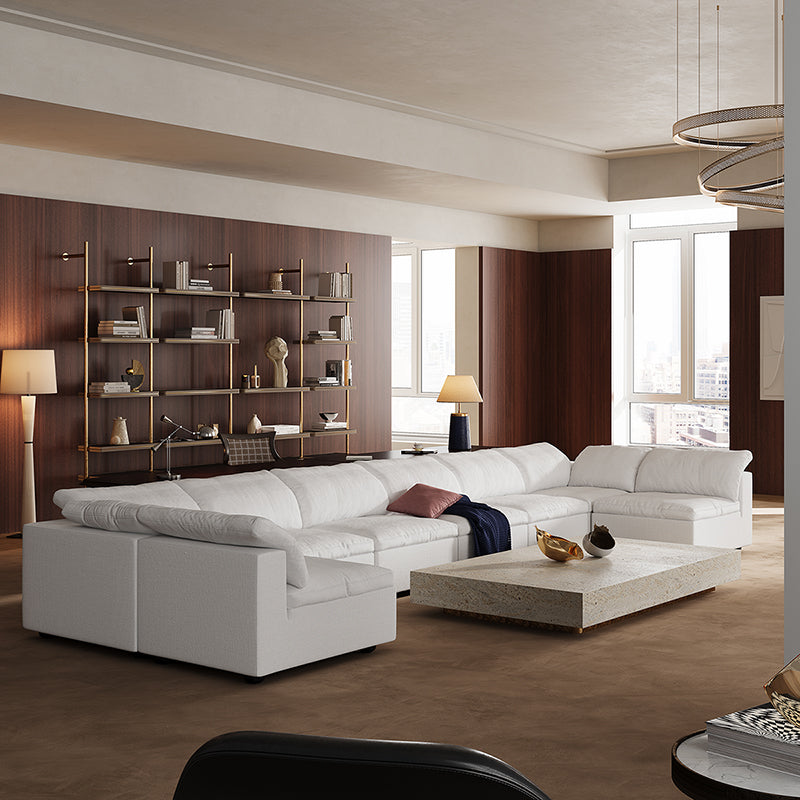 Tender Wabi Sabi Sand U Shaped Sectional with Open Ends-White-240.2"