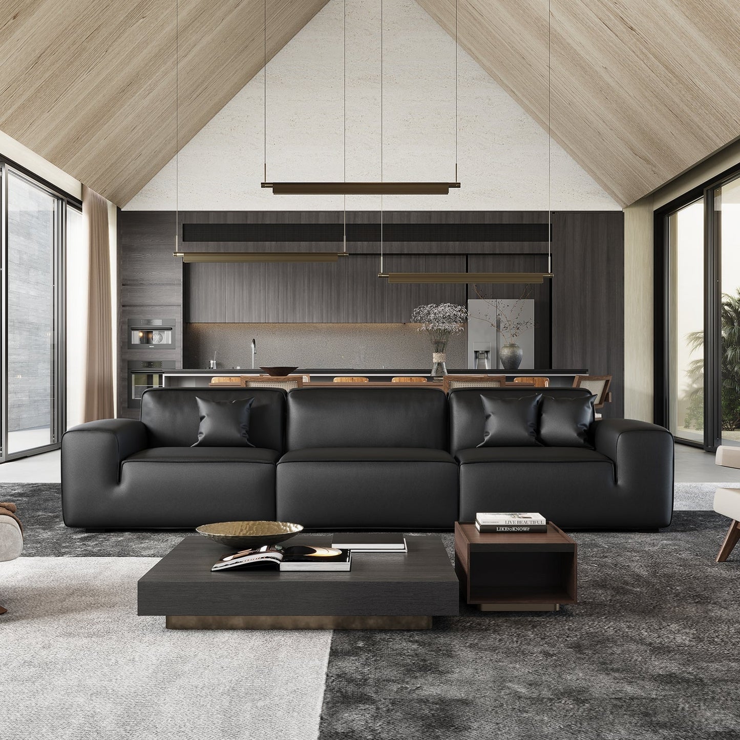 Domus Modular Dark Gray Leather Sofa-Black