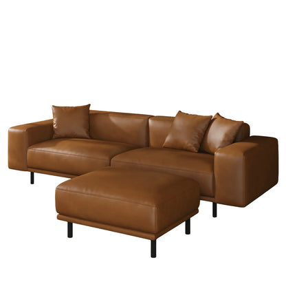 Noble Black Leather Sofa and Ottoman