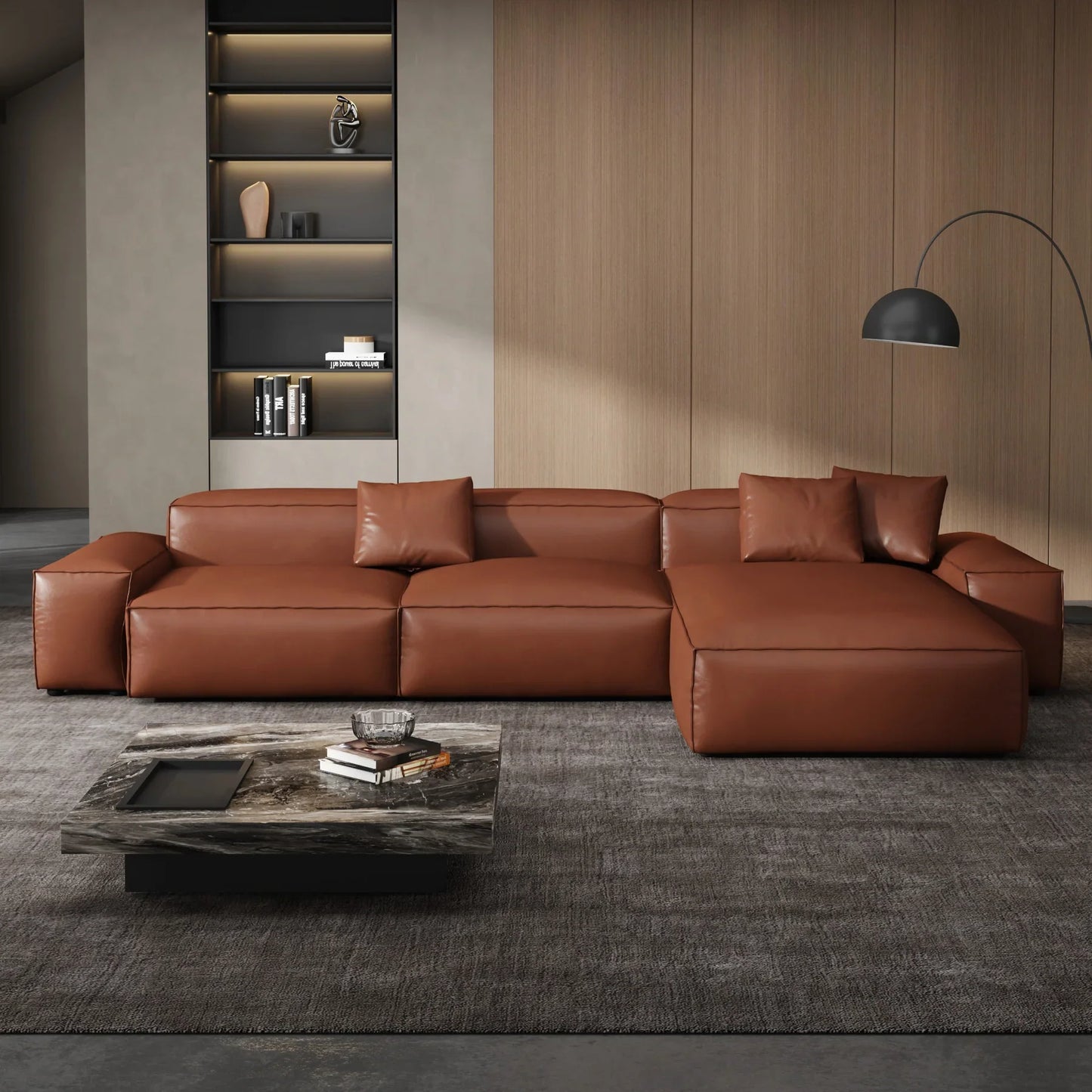 Cube Modular Brown Genuine Leather Sectional