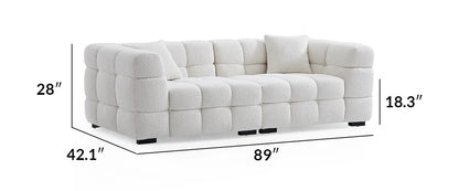 Cushy White Boucle Fabric Tufted Sofa