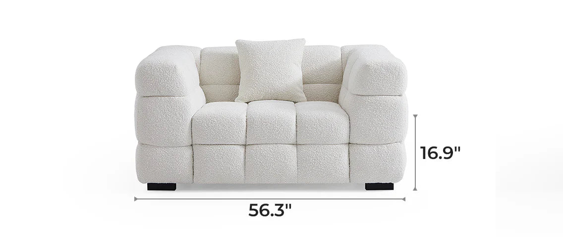 Cushy White Boucle Fabric Tufted Sofa Set
