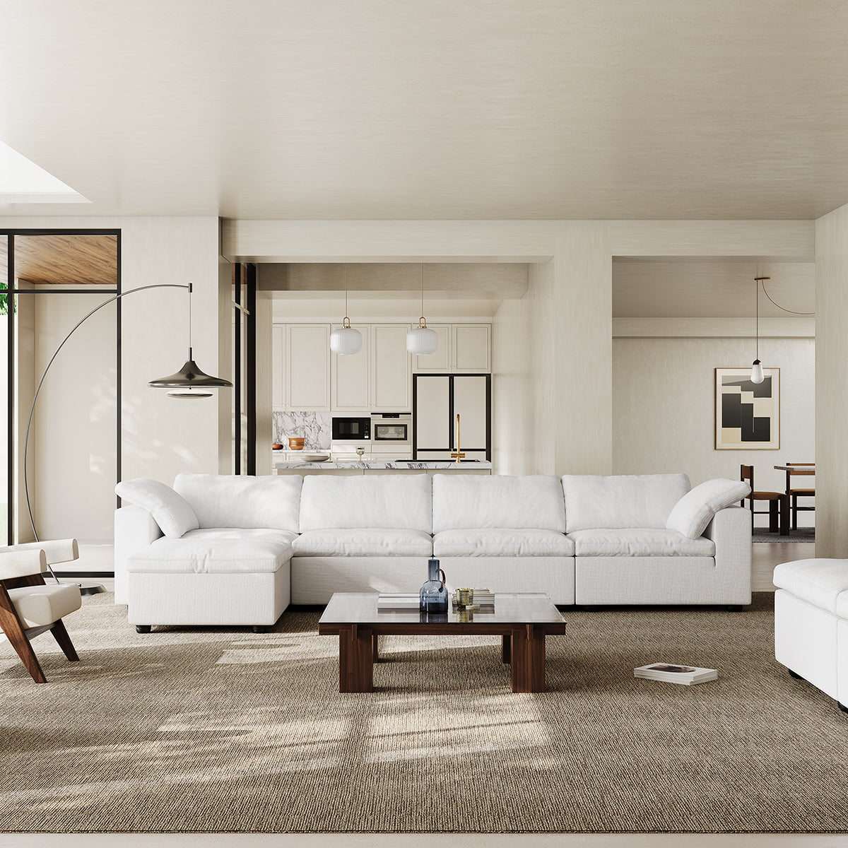 Tender Wabi Sabi White Sofa and Regular Ottoman-White