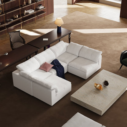 Tender Wabi Sabi Sand U Shaped Sectional with Open Ends-White-128.0"