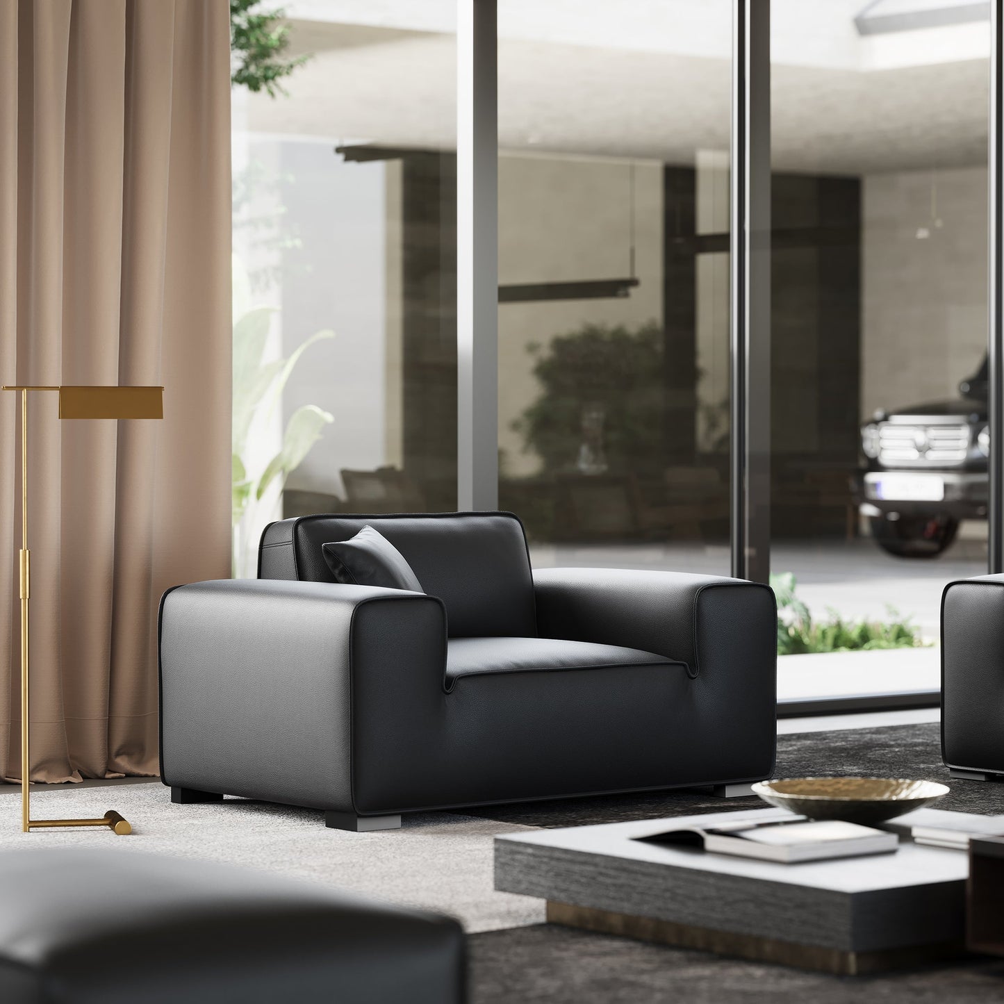 Domus Modular Khaki Leather Armchair-Black