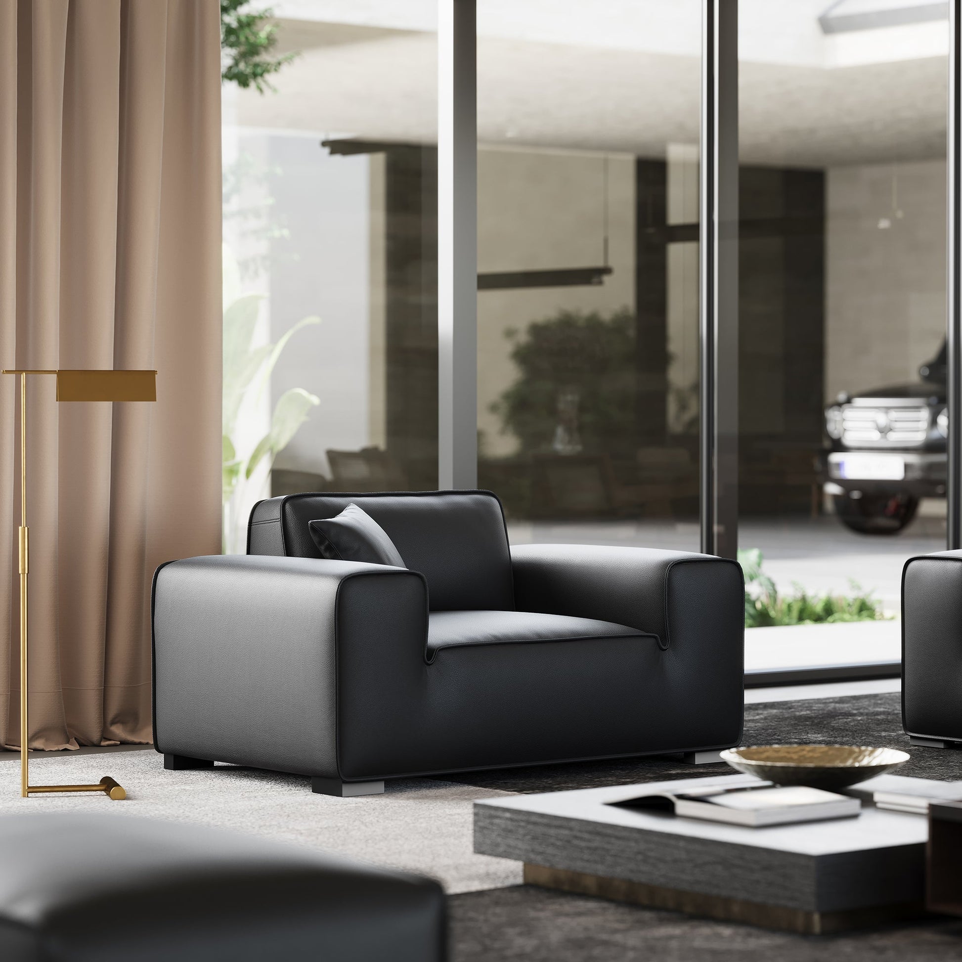 Domus Modular Khaki Leather Armchair-Black