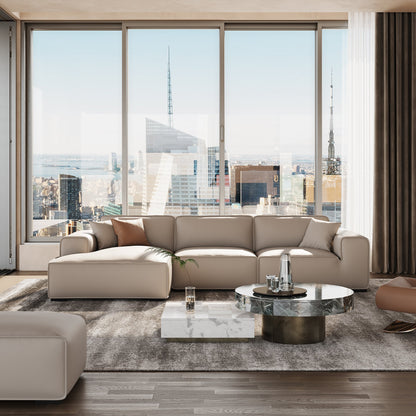 Domus Modular Black Leather Sectional Sofa-Beige