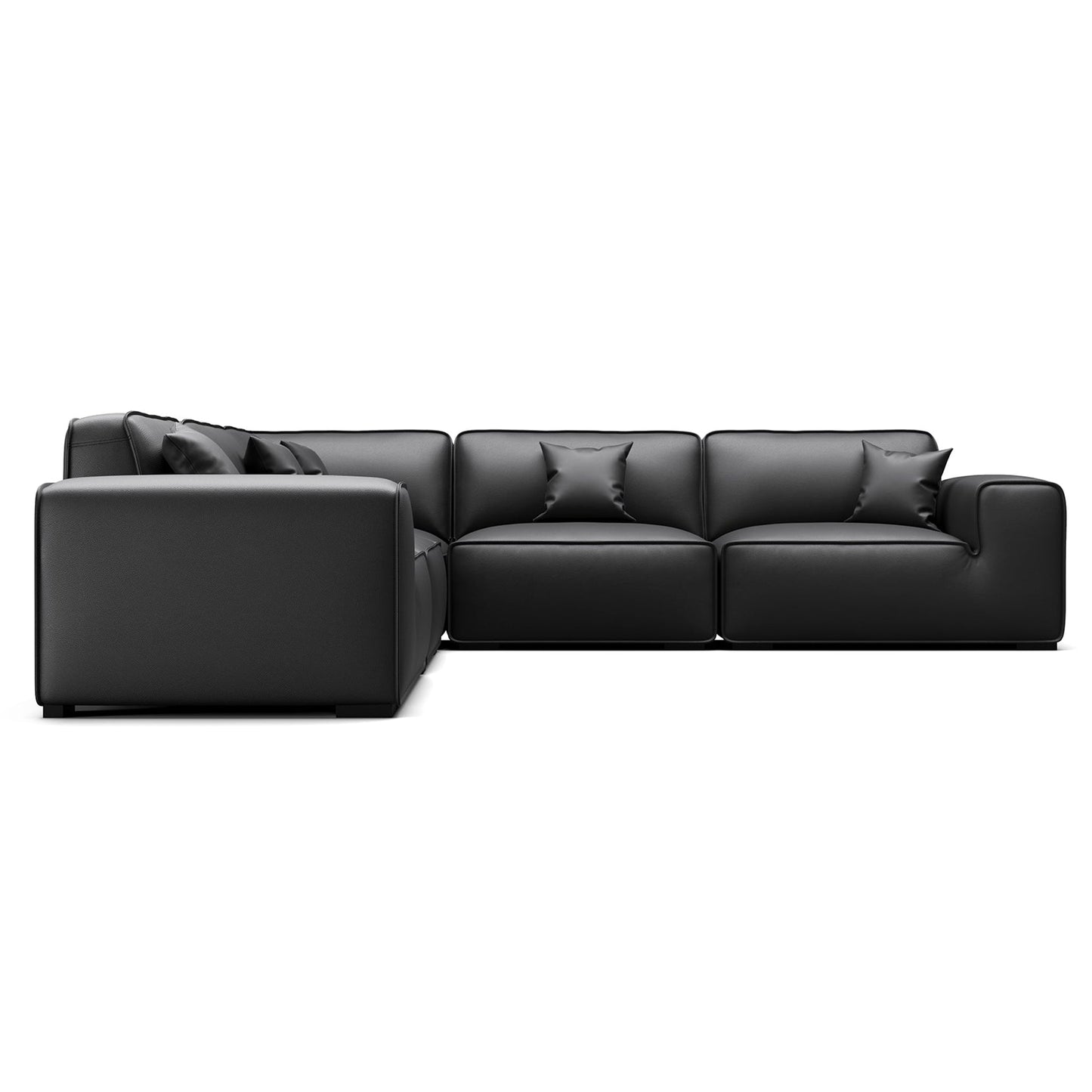 Domus Modular Khaki Leather L Shaped Sectional-Black-5 Seater(126.8")