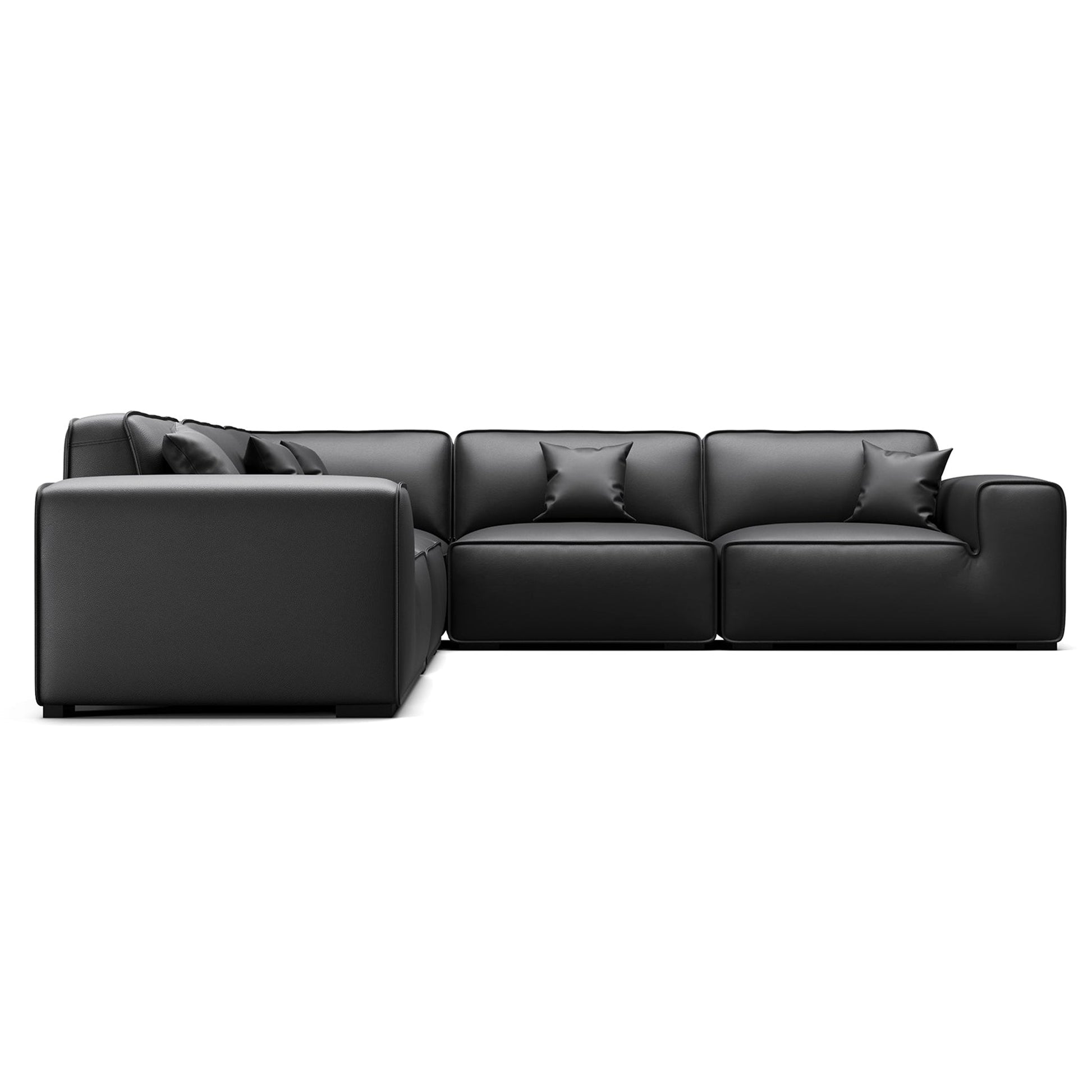Domus Modular Khaki Leather L Shaped Sectional-Black-5 Seater(126.8")