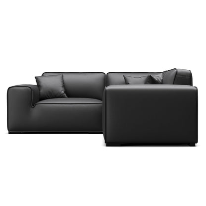 Domus Modular Khaki Leather L Shaped Sectional-Black-3 Seater(91.3")