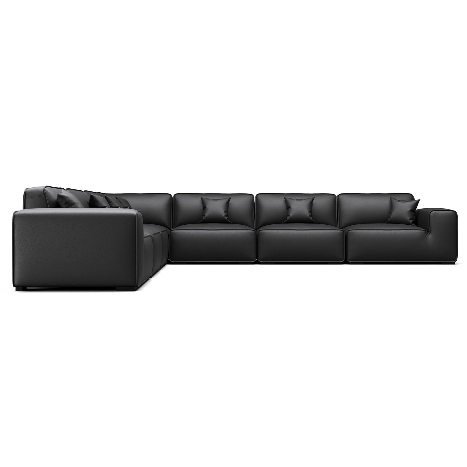 Domus Modular Khaki Leather L Shaped Sectional-Black-7 Seater(162.2")