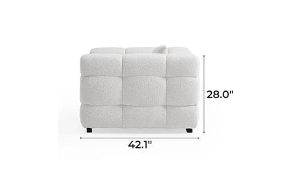 Cushy White Boucle Fabric Tufted Armchair