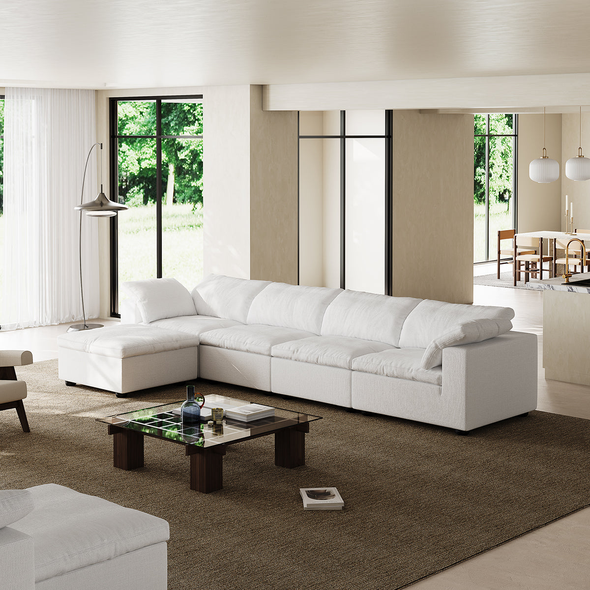 Tender Wabi Sabi White Sofa and Regular Ottoman-White