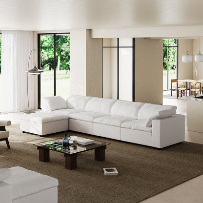 Tender Wabi Sabi White Sofa and Regular Ottoman-White