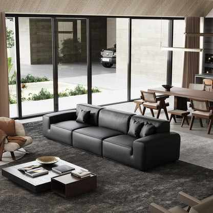 Domus Modular Black Leather Sofa-Black