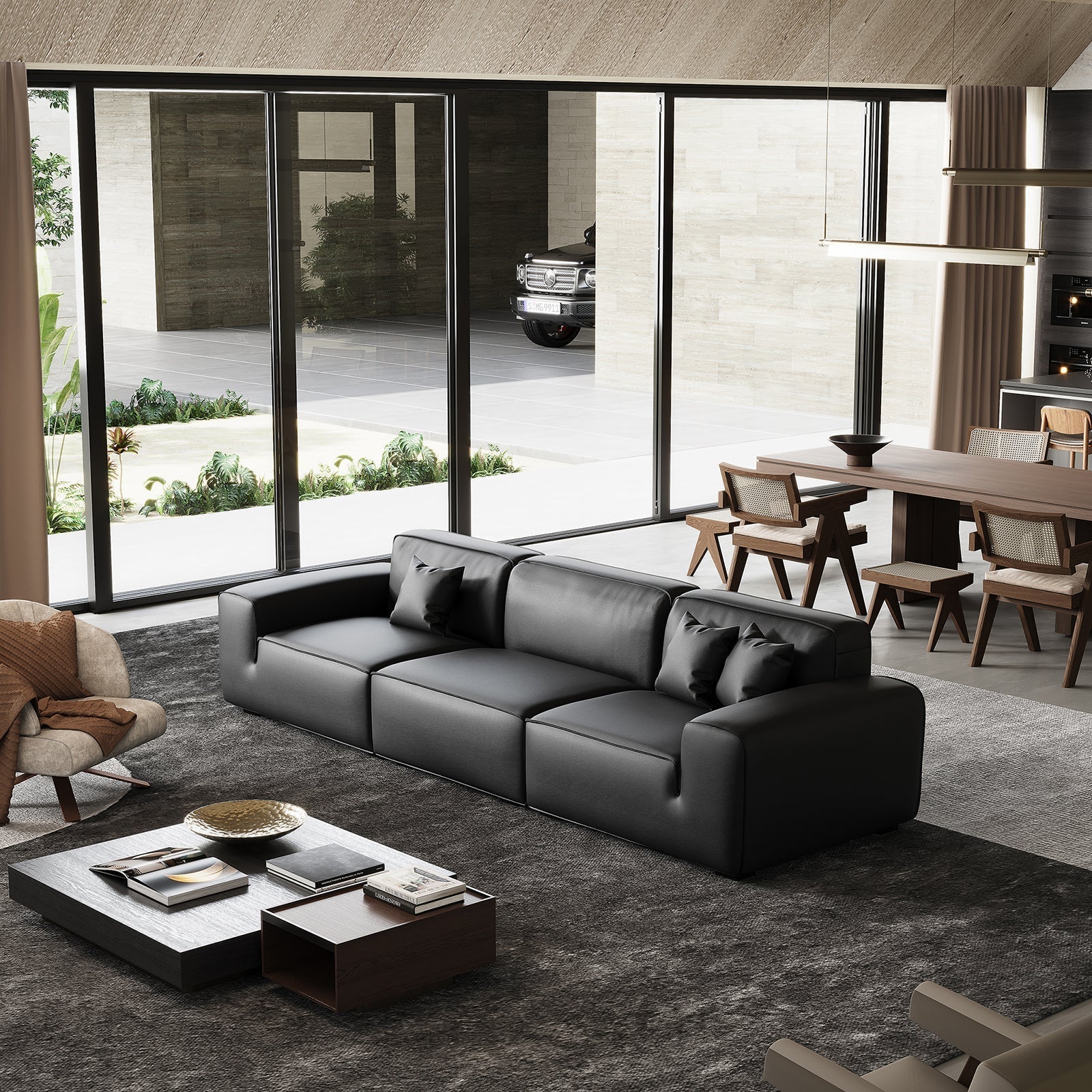Domus Modular Dark Gray Leather Sofa-Black