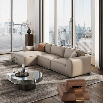 Domus Modular Black Leather Sectional Sofa-Beige