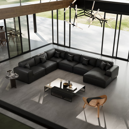 Domus Modular Black Leather U Shaped Sectional-Black