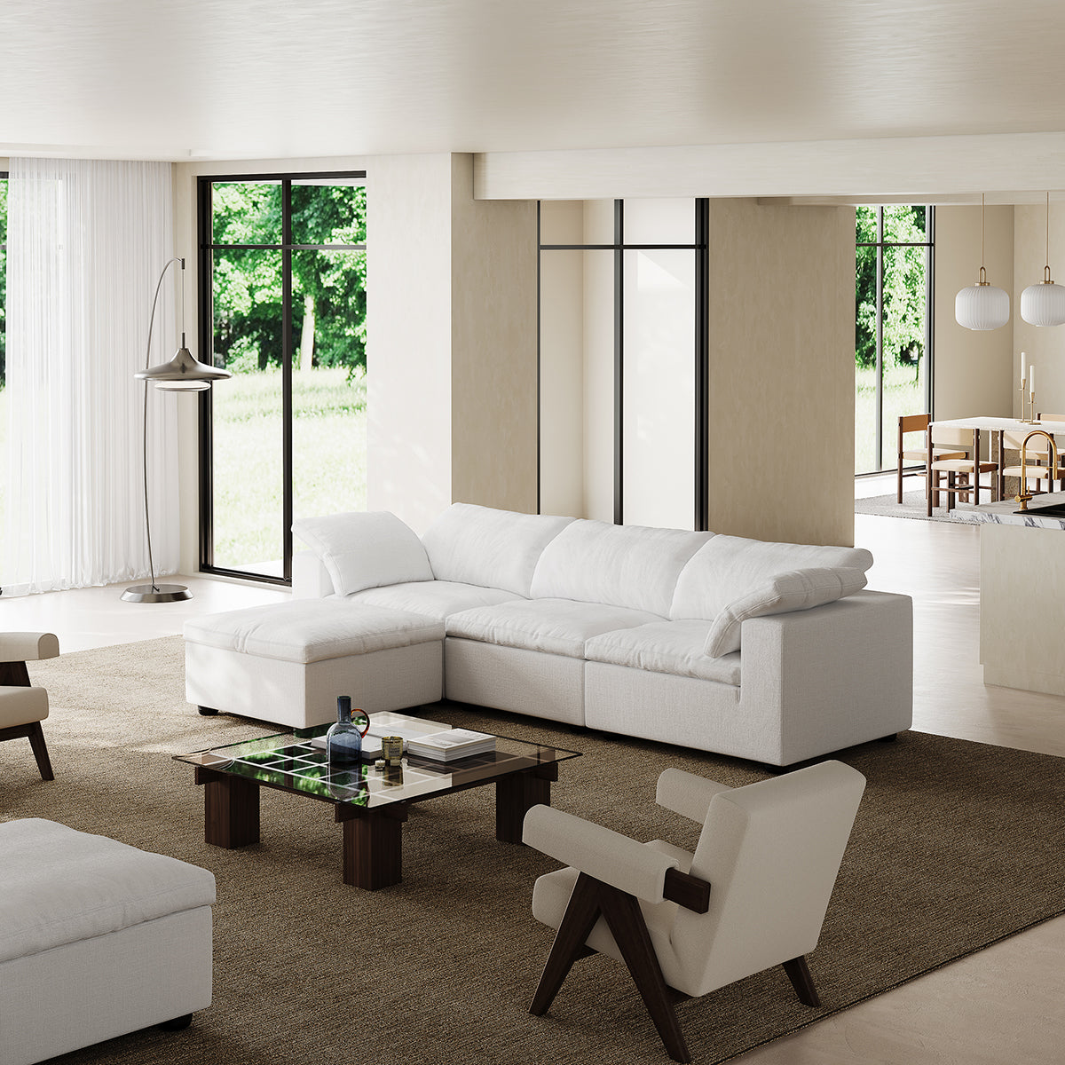 Tender Wabi Sabi Beige Sofa and Regular Ottoman-White