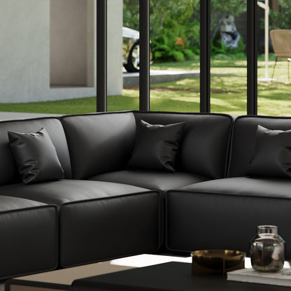 Domus Modular Black Leather U Shaped Sectional-Black