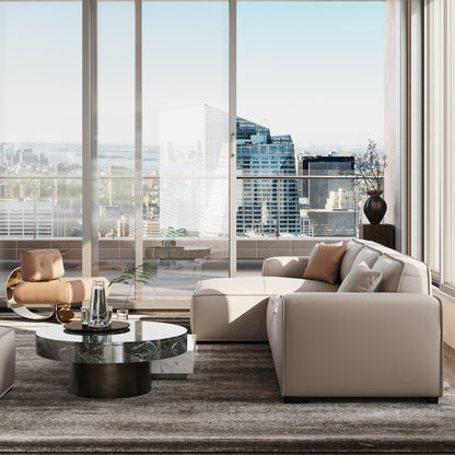 Domus Modular Black Leather Sectional Sofa-Beige