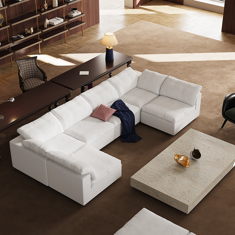 Tender Wabi Sabi Sand U Shaped Sectional with Open Ends-White-165.4"