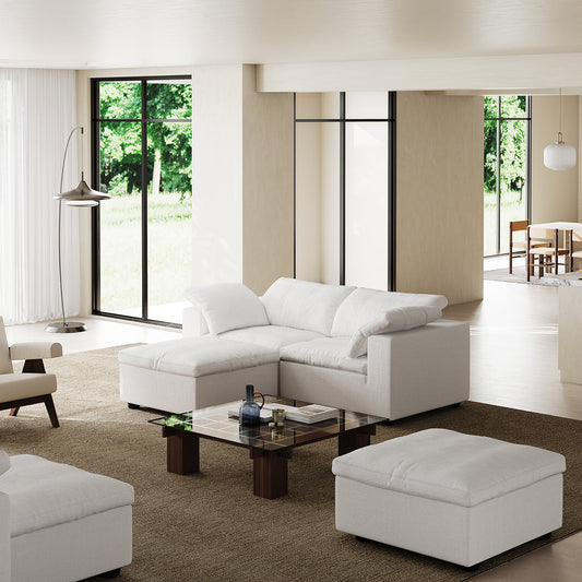 Tender Wabi Sabi Beige Sofa and Regular Ottoman-White