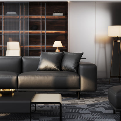 Noble Dark Gray Leather Sofa with Ottoman-Dark Gray