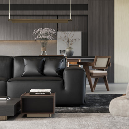 Domus Modular Black Leather Sofa-Black
