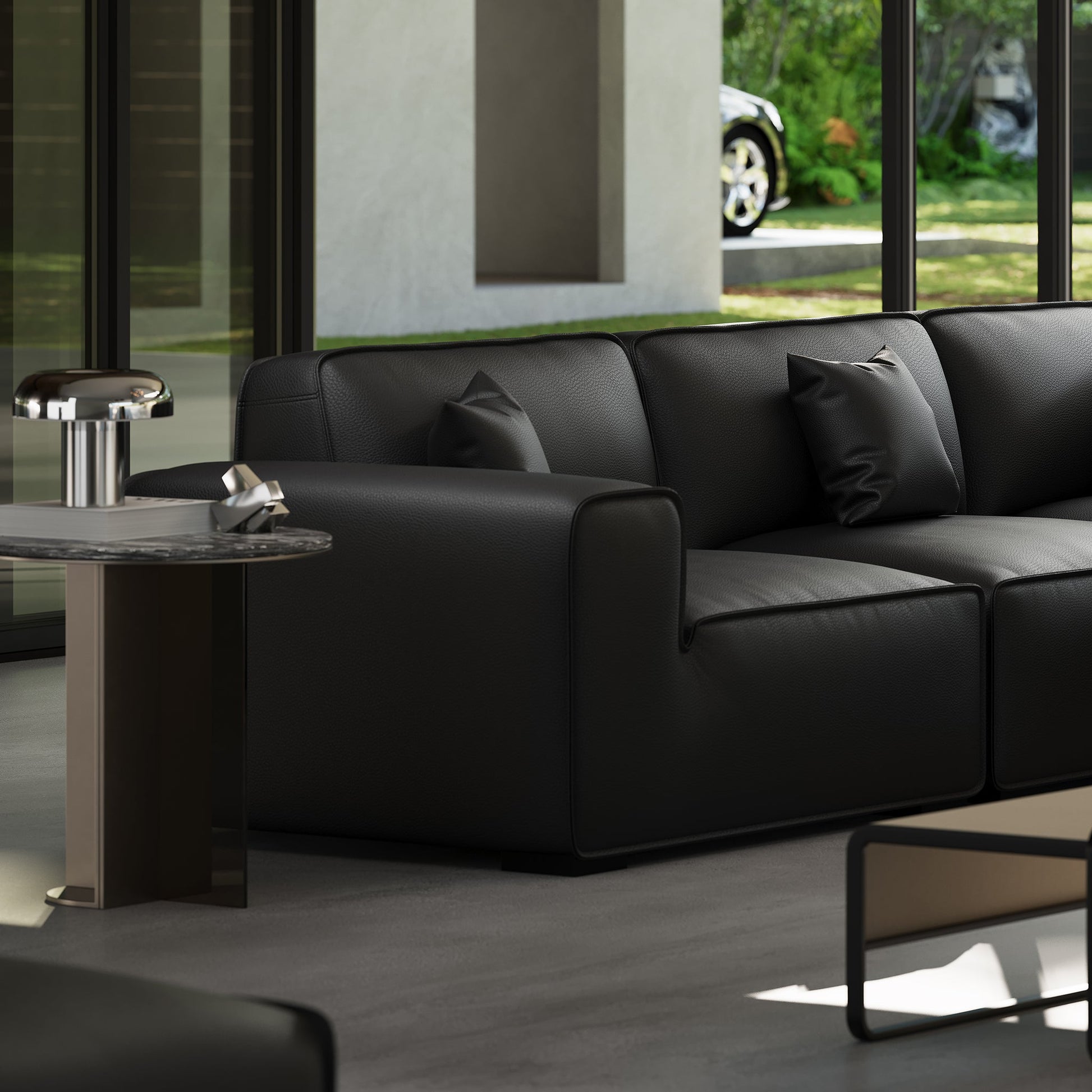 Domus Modular Dark Gray Leather U Shaped Sectional-Black