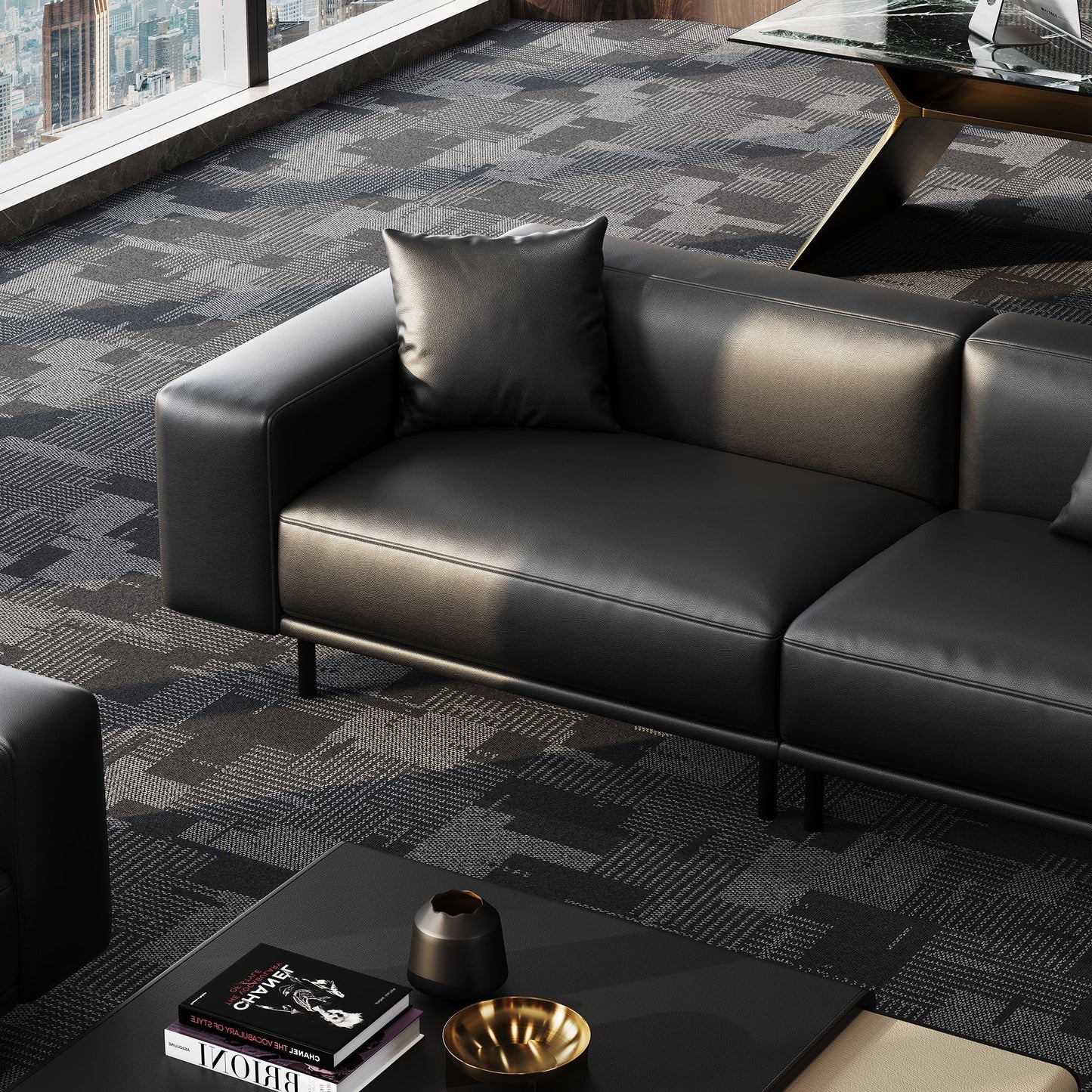 Noble Dark Gray Leather Sofa-Dark Gray