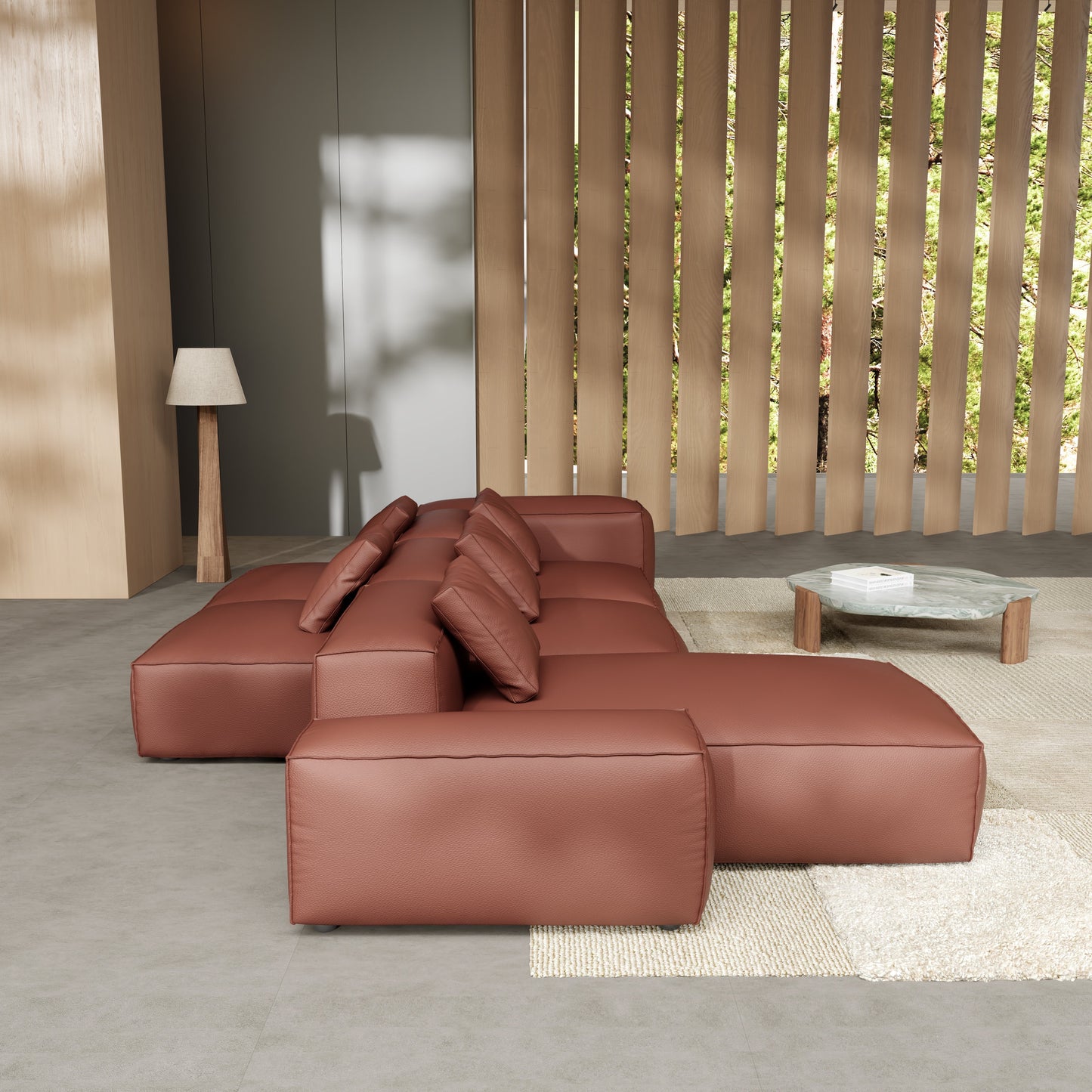 Cube Modular Dark Gray Genuine Leather Double-Sided Sectional
