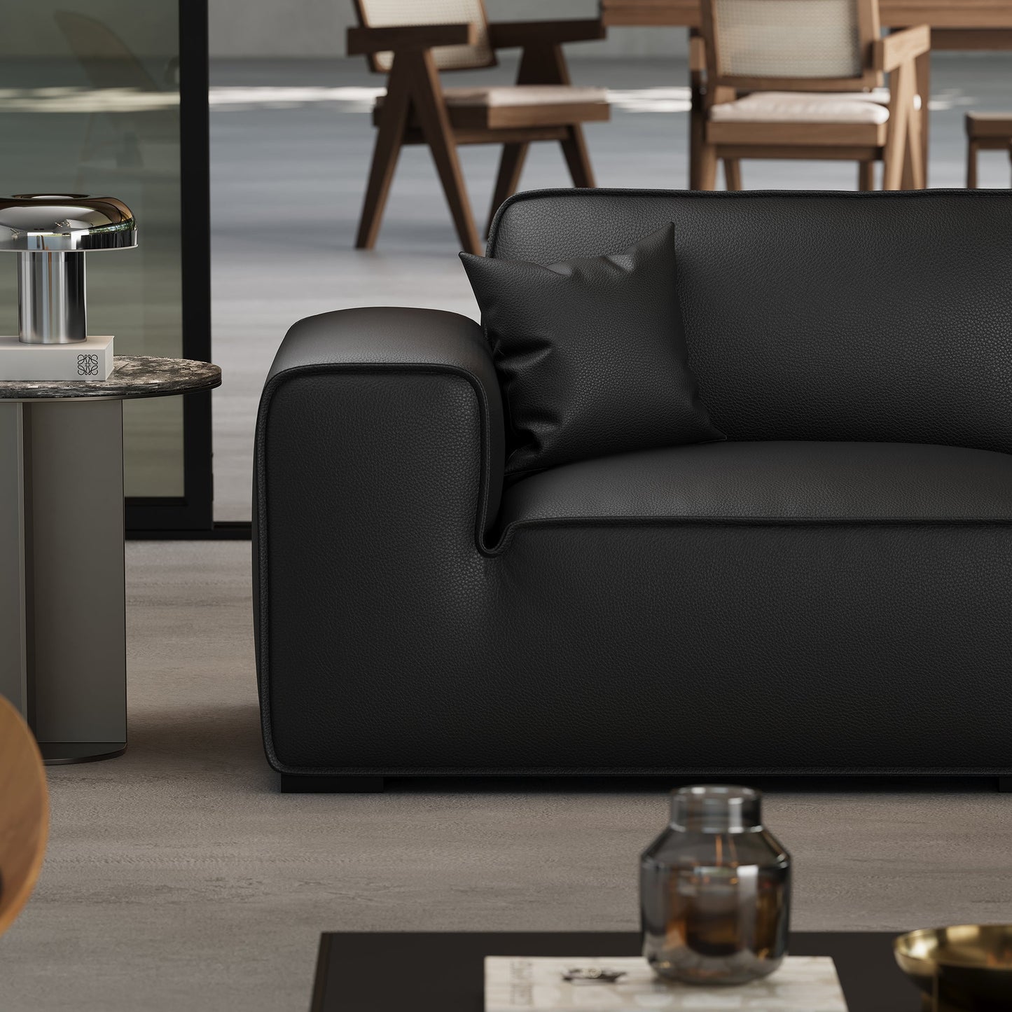 Domus Modular Dark Gray Leather U Shaped Sectional-Black