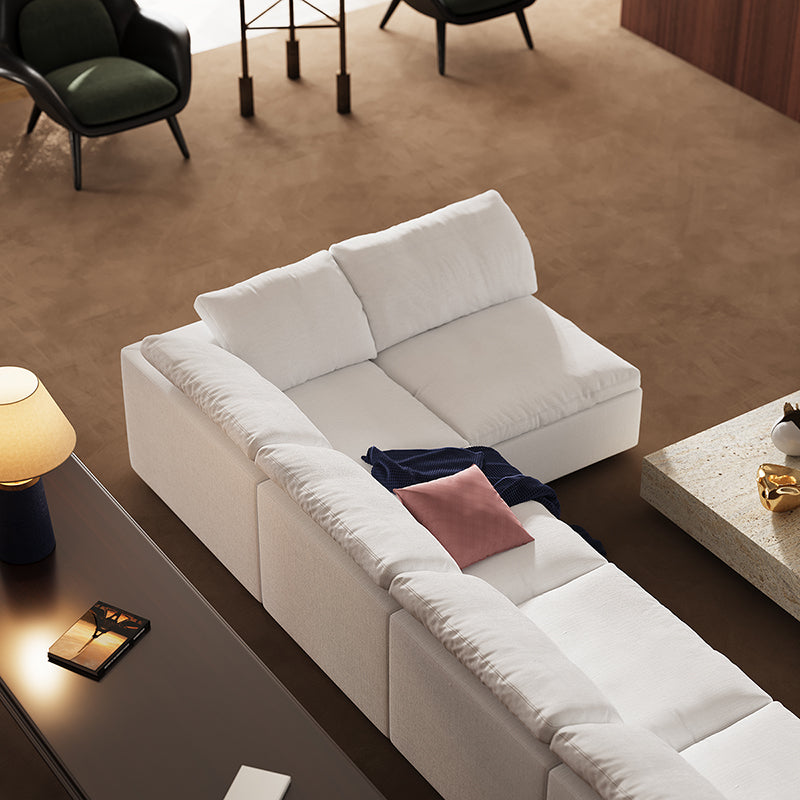 Tender Wabi Sabi U Shaped Beige Sectional with Open End-White